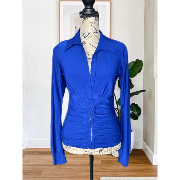 Patty Boutik Royal Blue Blouse, Long Sleeve, Size Small, corset-style front - Picture 1 of 8